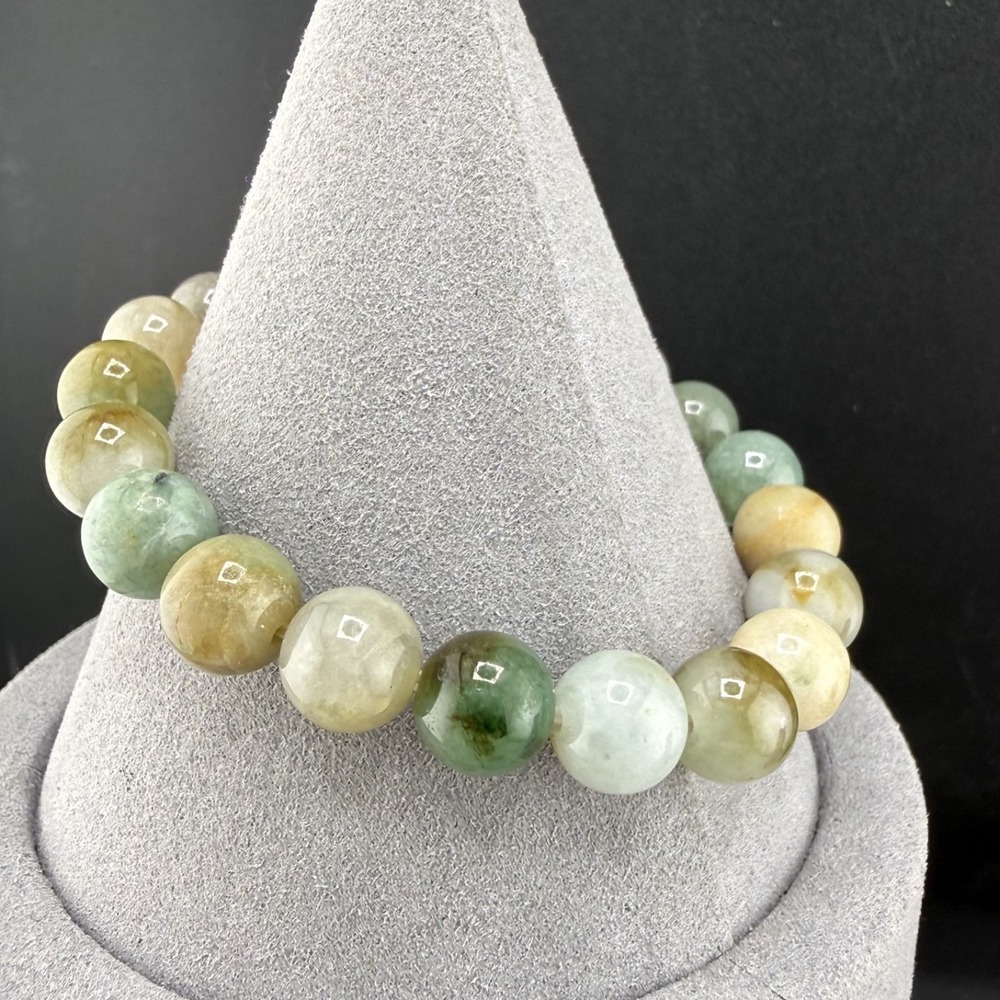 Vintage Estate Stone Beaded Bracelet Green Yellow Polished 6.5in